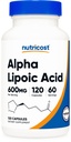 Nutricost Alpha Lipoïnezuur 600mg per portie 120 capsules, 60 porties - Plant Caps, Non-GMO