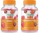 Levensvatbare Zink Kids + Probiotica 5 Miljard Kids, Gummies Bundle - Grote Proeverij, Vitamine Supplement, Glutenvrij, GGO Vrij, Kauwbare Gummy