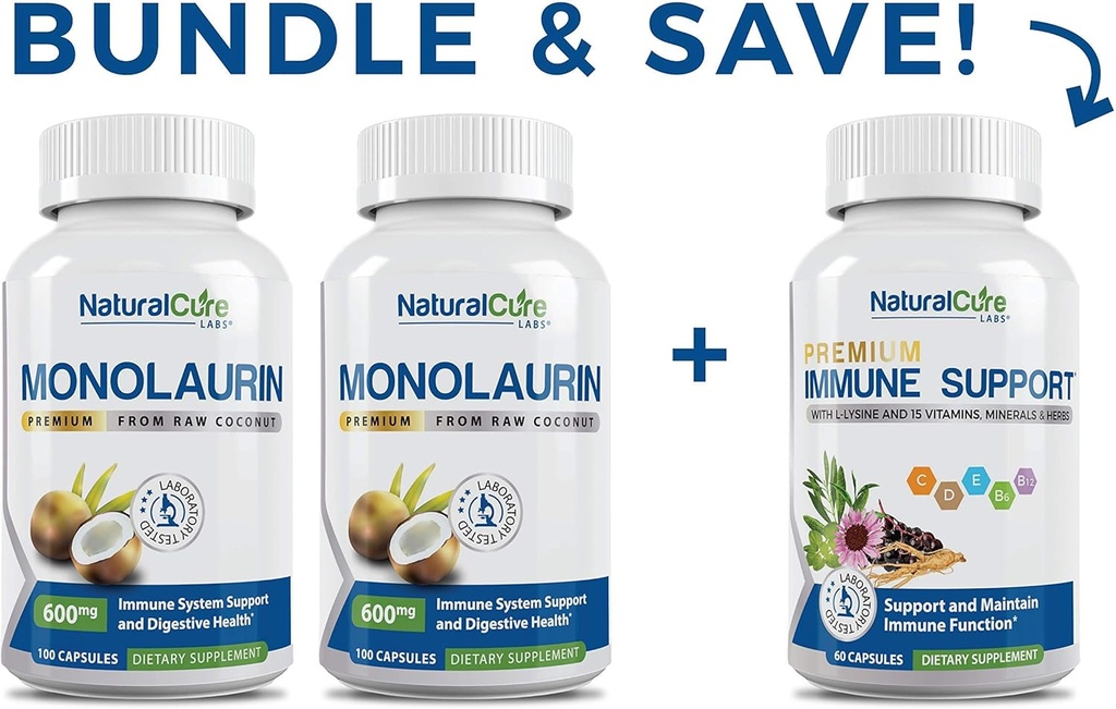 Natural Cure Labs Monolaurin 600mg 2 Pack + Immuun Ondersteuning