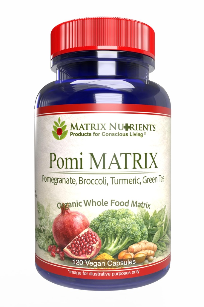POMI Matrix - 10 keer sterker dan de wedstrijd! - Lagere PSA niveaus voor gezonde prostaat - 100% biologisch - Ingrediënten: Granaatappel, groene thee, kurkuma, Broccoli - Vegan Capsules (120ct)