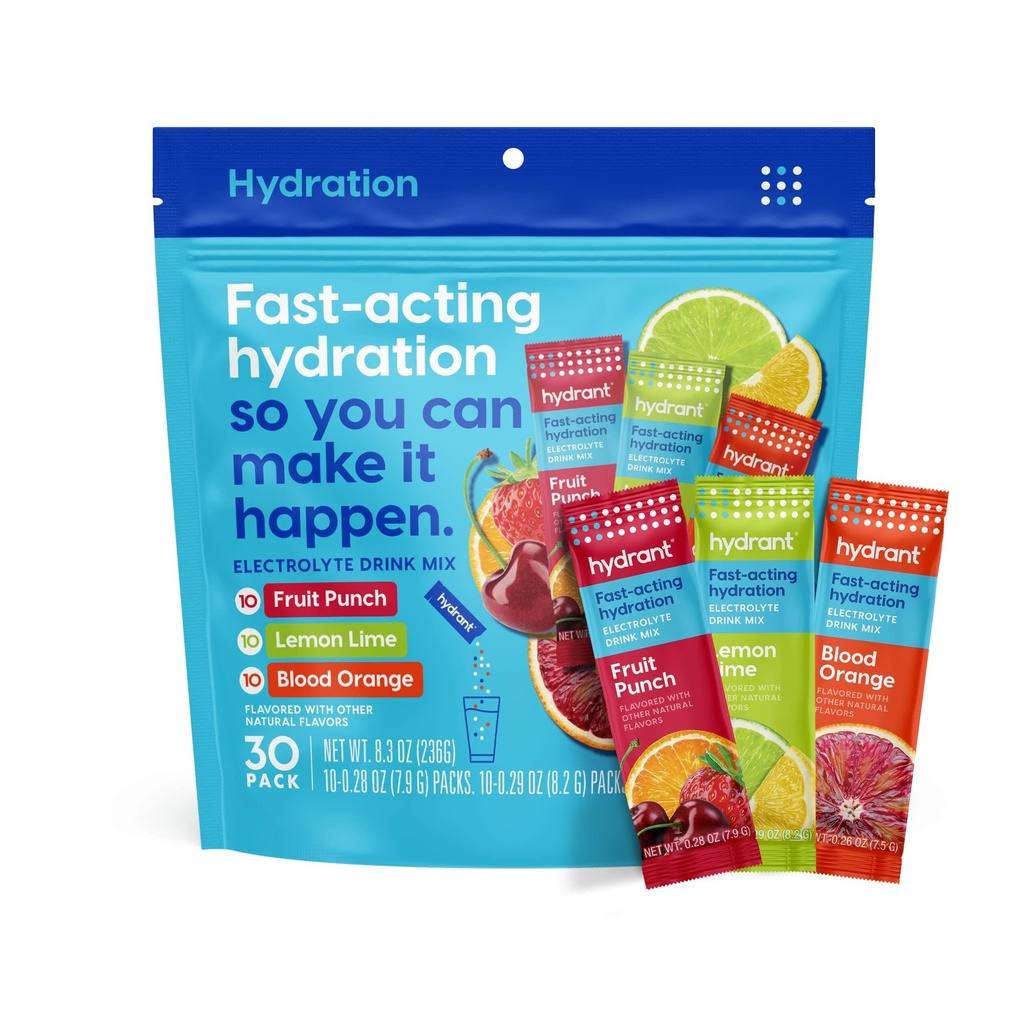 Hydratant - Hydration Powder Variety Pack, 30 individuele Instant Electrolyte Rehydration Packets - Low Sugar Drink Mix voor dagelijks gebruik, Reizen & workouts