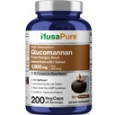NusaPure Glucomannan 1000 mg per portie 200 Veg Caps (BioPerine, Non-GMO, Vegan) Konjac Root