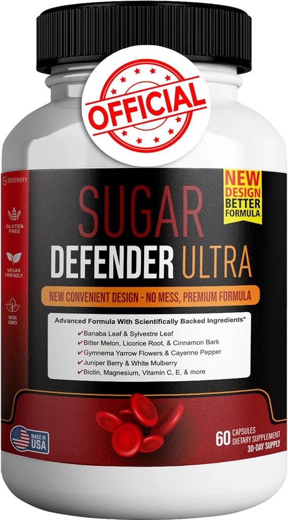 Sugar Defender Ultra - geavanceerde formule met vitamines, mineralen, Banaba Leaf, en meer - 60 capsules, Veganistisch, Non-GMO, Glutenvrije (1)