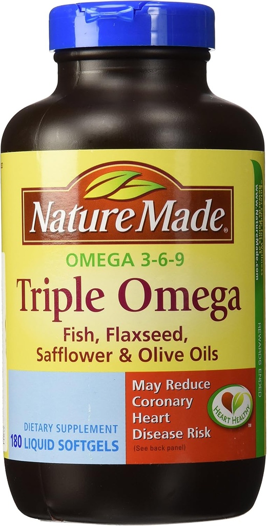 Nature Made Triple Omega 3 6 9 - Vis, Vlaszaad, Saffloer & Olijfolie - 180 Softgels