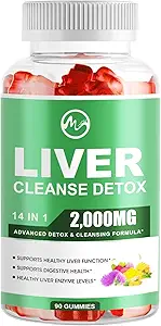 Liver Cleanse Detox & Repair Gummies, Sugar Free Liver Health Support Supplement with 2000mg Milk Thistle, Glutathion, Dandelion, Alpha Lipoic Acid, Artichoke and other Herbs, 1 Pack, Raspberry Flavor