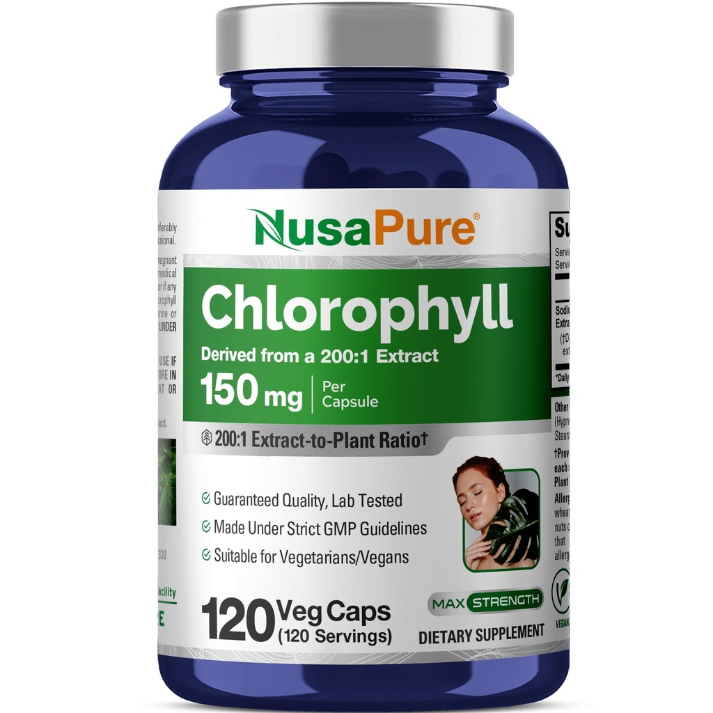 NusaPure Chlorofyl 200:1 Extract, 150 mg Equivalent aan 30.000 mg per capsule 120 Vegetarische caps (Non-GMO, Veganistisch)