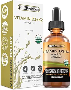 MAX Absorptie, Vitamine D3 + K2 (MK-7) Liquid Drops met MCT olie, Unflavored, Helpt Steun Sterke Botten en Gezond Hart
