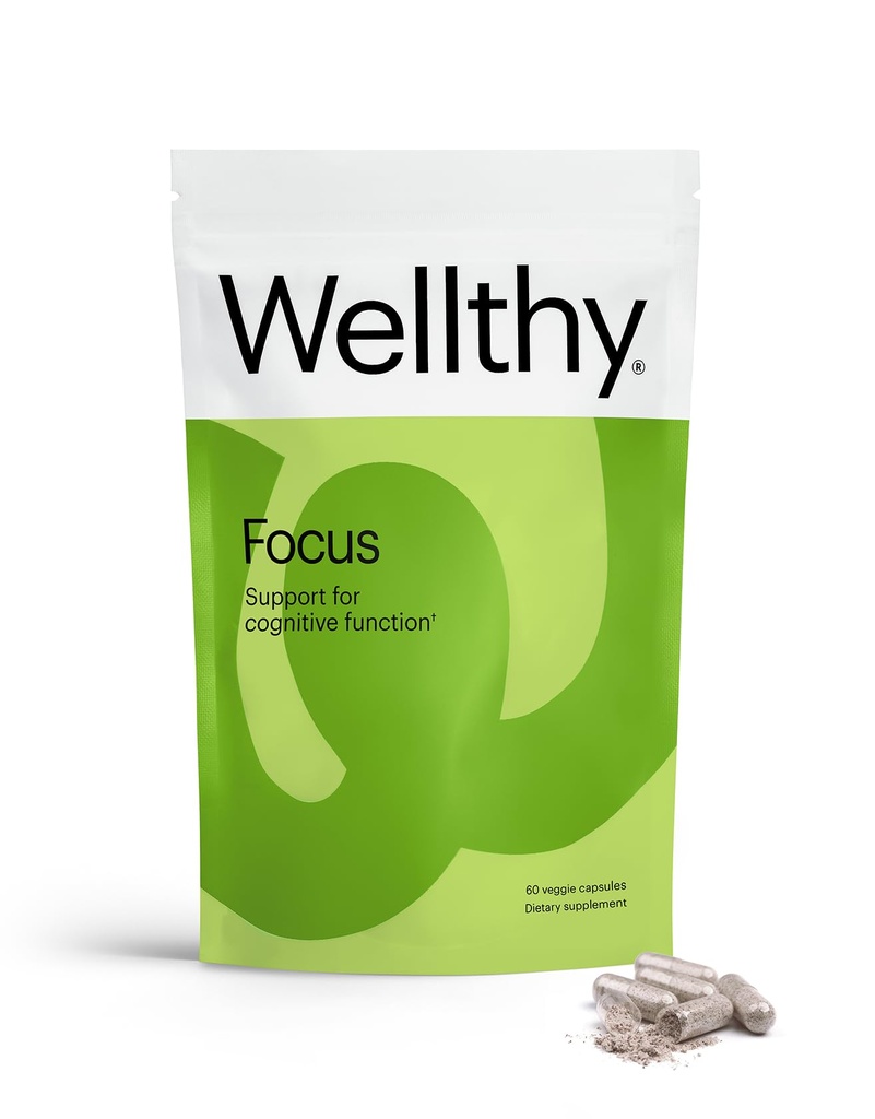 Wellthy Focus Cognitieve functie, focus en geheugensupplement voor geheugen, creativiteit en motivatie (30 dagen)