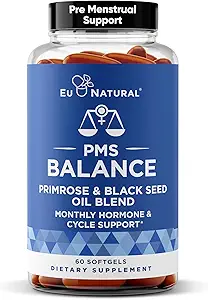 Balance PMS Vitaminen voor vrouwen - Hormone Balance for Women, Menstrual Support - Primrose Oil, Black Seed Oil & DIM - 60 Liquid Softgels