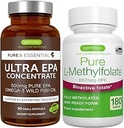 Ultra Pure EPA + Pure Folaat 400mcg Bundle, 500 mg Omega-3 EPA Wild Fish Oil + Geoptimaliseerd L-methylfolaat, door Igennus