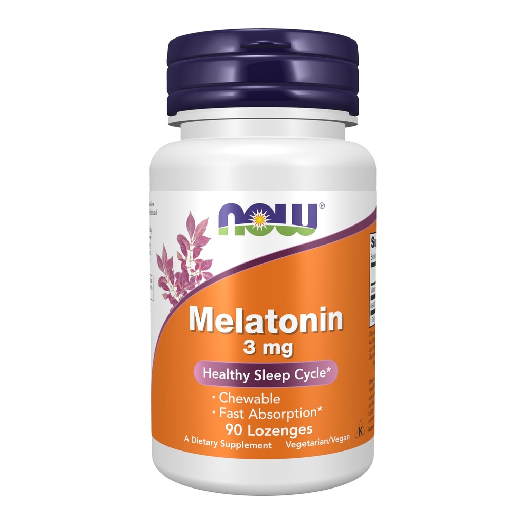 NOW Supplementen, Melatonine 3 mg, Gratis Radical Scavenger*, Gezonde Slaapcyclus*, 90 Kauwbare Lozen
