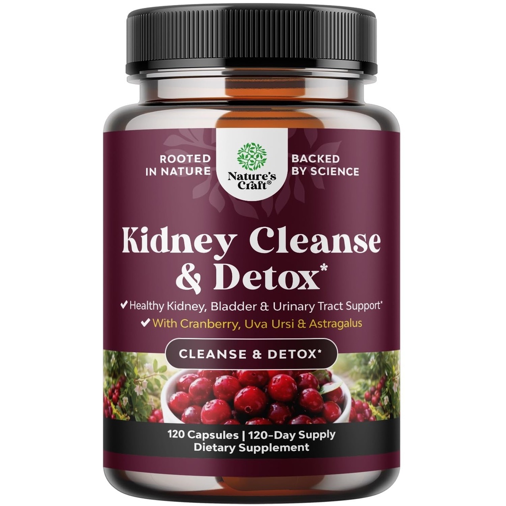 Geavanceerde Nierondersteuning Supplement - Nierreiniging Detox & Reparatie Cranberry Extract Capsules met Uva Ursi, Stinging Nettle & Astragalus voor Niergezondheid - Urinaire Tract Health - 120 Caps