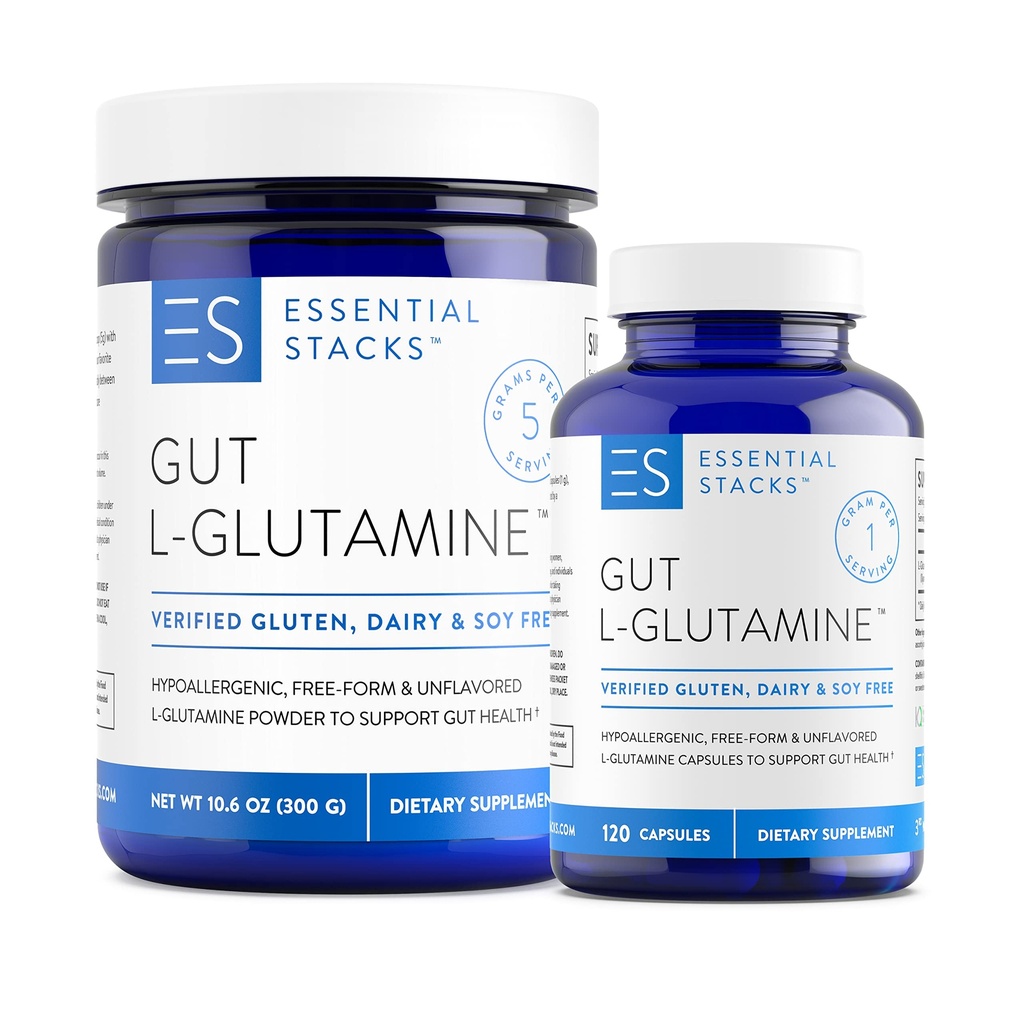 Essentiële Stapels L-Glutamine Home & Away Bundle - L Glutamine Poeder & Capsules