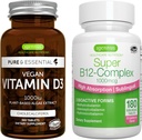 Vegan Vitamin D3 + Super B12-Complex, Vegan Bundle, 365 1000iu Vitamine D3 Tablets + Hoge Absorptie Sublingual B12, door Igennus