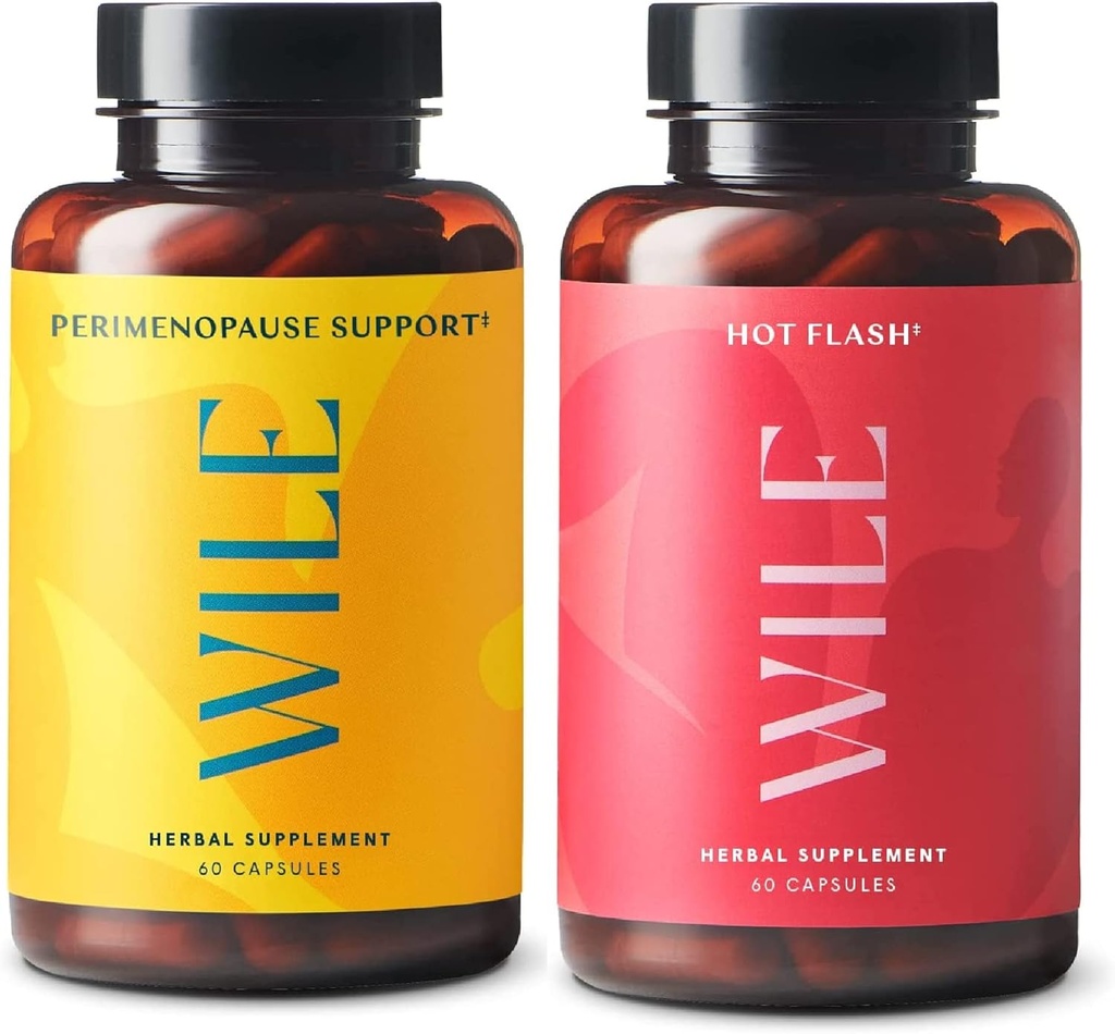 Wile Perimenopause Ondersteuning + Hot Flash supplementen, 2-pack Menopauze Ondersteuning voor vrouwen, (2) Flessen van 60 capsules Elk, 120 Totaal