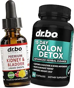 Kidney Support Supplement Bladder & Colon Cleanser Detox - Organic Kidney Bladder Supplements Drops, 15 Day Intestinal Cleanse Pills Probiotic - Renal Cleanse Detox Urinary Tract Bowel Movement