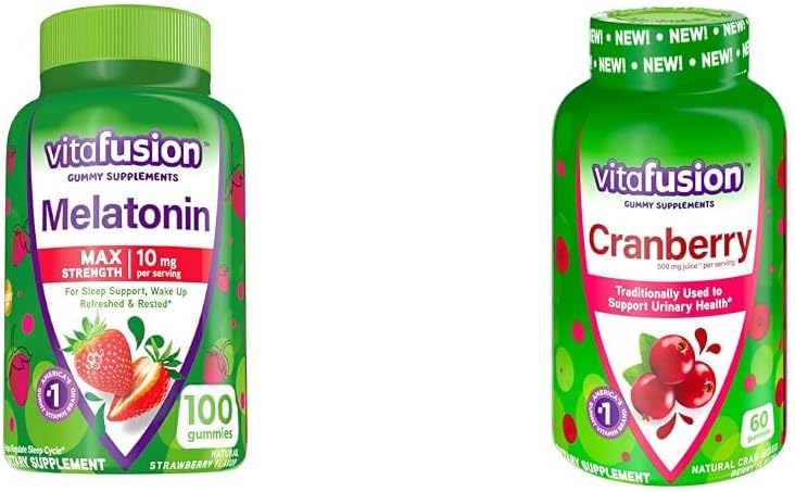 Vitafusion Melatonine 10mg Gummies 50 Day Supply en Cranberry Gummies voor Vrouwen 60 Tellen