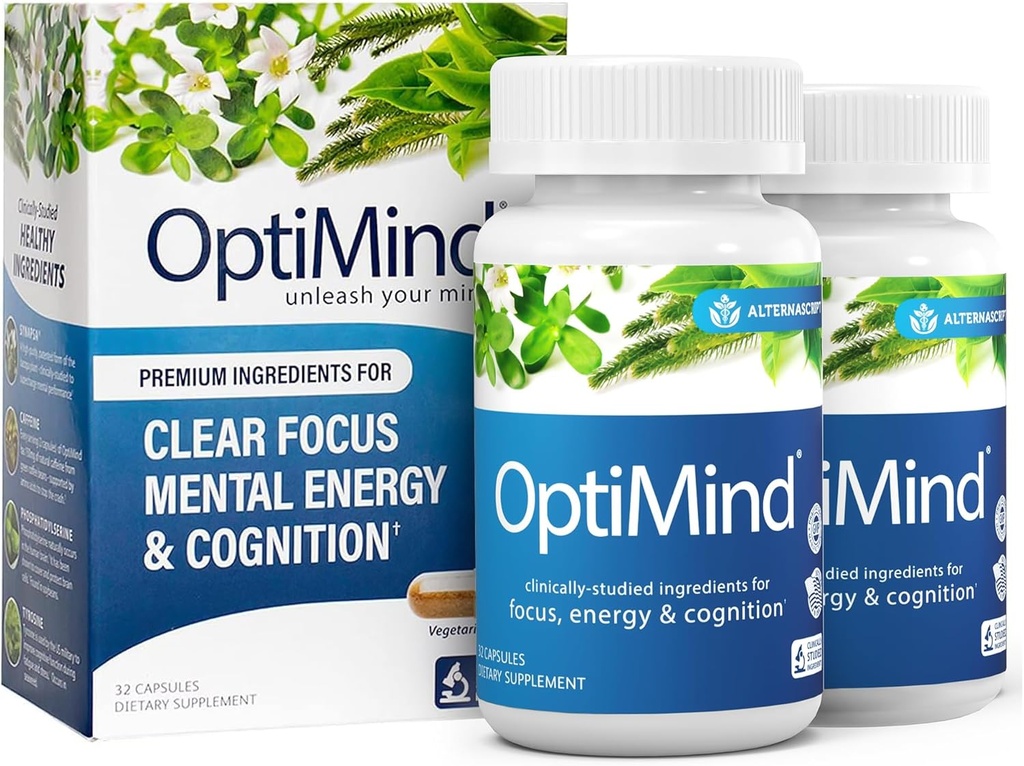 Optimind Bacopa Monnieri Brain Supplement voor Geheugen en Focus, Nootropics met Fosfatidylserine, Huperzine A, Non-GMO, Klinisch bestudeerde ingrediënten, 64 capsules