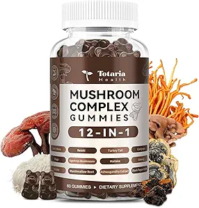 Mushroom Complex Gummies Supplementen 12 Blend met Lions Mane Supplement Vegan Blend met Reishi, Cordyceps, Ashwagandha - Lion's Mane Mushroom Gummies voor Volwassenen Brain Booster, Immune Support, Energie