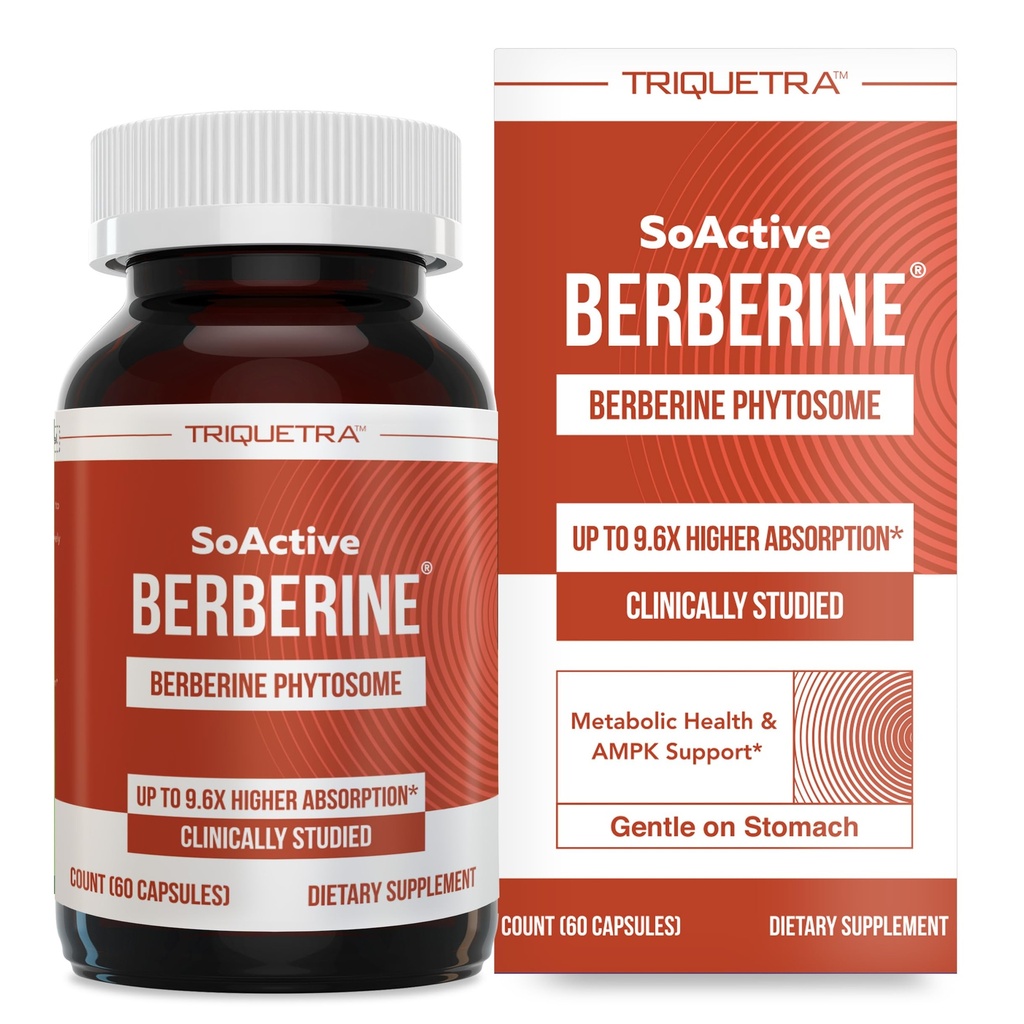 SoActive Berberine 550mg: 9.6X Hogere absorptie, klinisch bestudeerd, geoptimaliseerd Phytosome Ondersteunt Metabolisme &amp; AMPK Activering Niet-GMO, Soy-Free Gevalideerde Dosis 60 Servers