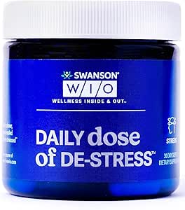 Swanson WIO Dagelijkse dosis van DE-Stress Stress Ondersteuning, Ontspanning, Voel Kalmer, Rust Beter, Minder Stress, Lactium Melk Proteïne Peptide, Adaptogen, Wellness, 30 Capsules (30-Dag Supply)