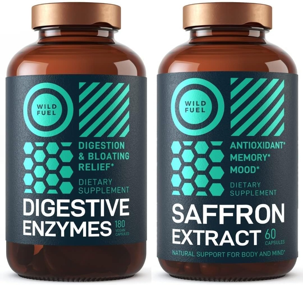 WILDE BRANDSTOF Digestieve enzymen en Saffron Extract Capsules Dieetbundel