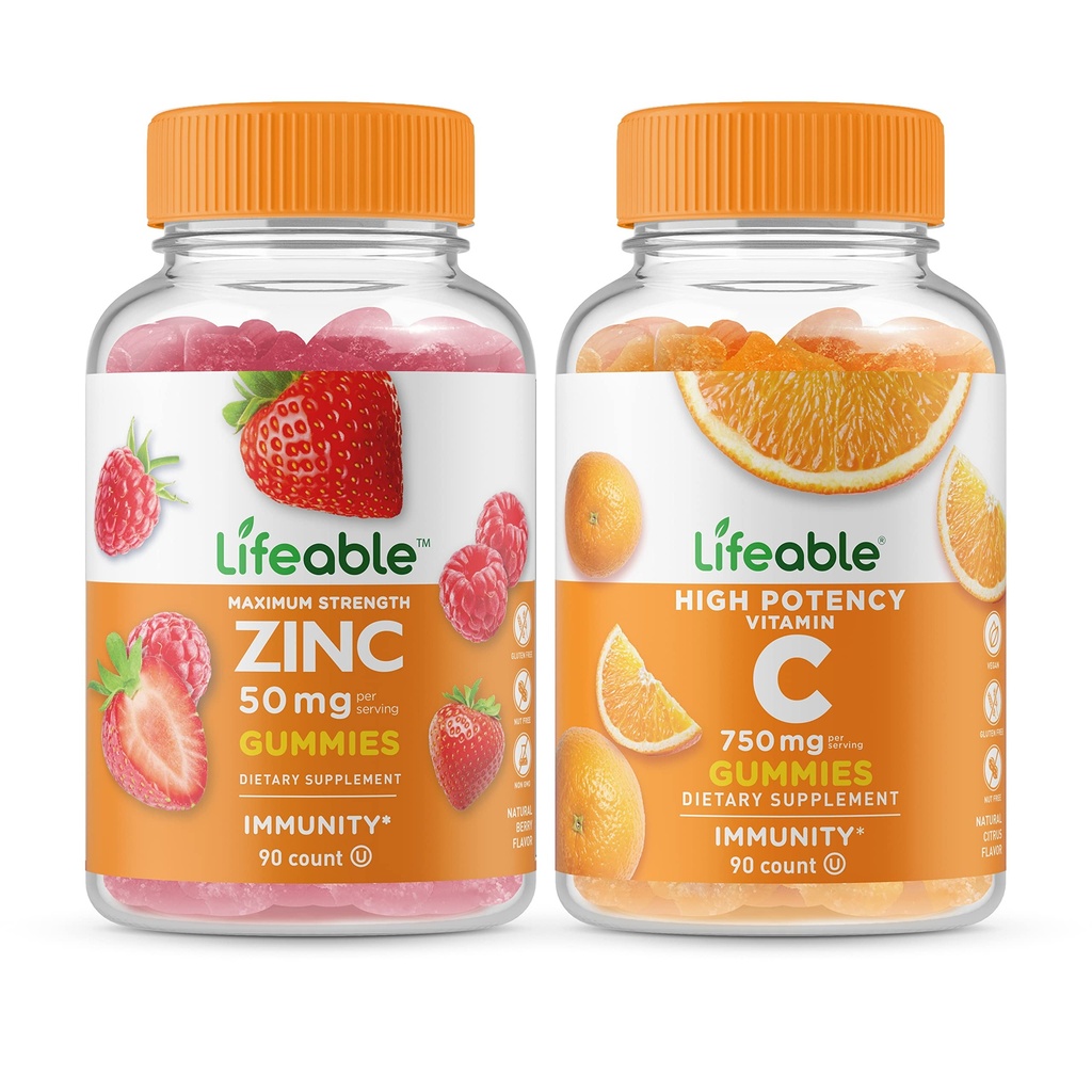 Levensvatbare Zink 50mg + Vitamine C 750mg, Gummies Bundle - Grote Proeverij, Vitaminesupplement, Glutenvrij, GGO-vrij, Kauwgom