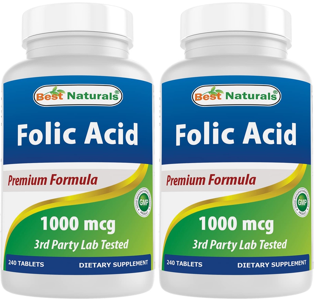 Best Naturals Foliumzuur 1000 mcg (vitamine B9), 240 tabletten (1000 mcg (verpakking 2))