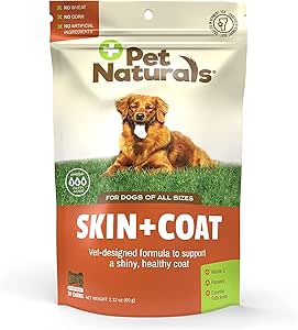 Pet Naturals huid en jas voor honden met droge, jeukende en geïrriteerde huid, 30 Kauwen - Zalmolie, vitamine E en vlasolie - Geen maïs of tarwe - Vet Aanbevolen