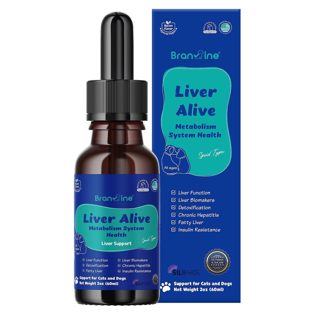 Lever Levend Metabolisme Systeem Gezondheid voor Honden en Katten - Functie, Vet, Detox, Chronische Hepatitis met SILIPHOS®, TUCCA, Dezelfde Vegan Bacon Smaak (60ml)