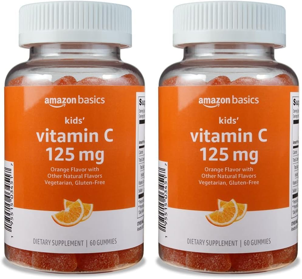 Basics Kids' Vitamine C 125mg Gummies, Oranje, 60 Telling, Immune Health, 2 Maand Levering (voorheen Solimo) (Pack of 2)