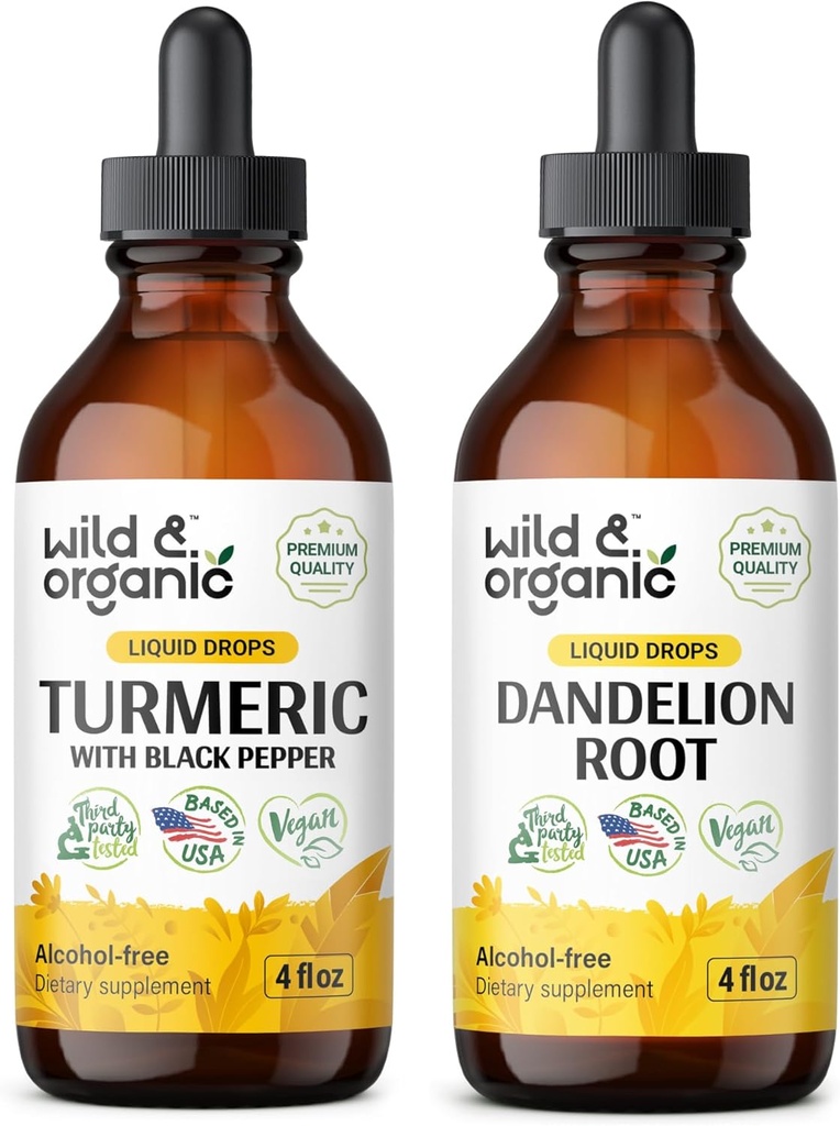 Wild & Organic Turmeric Tinctuur 4 fl oz & Dandelion Root Tinctuur 4 fl oz