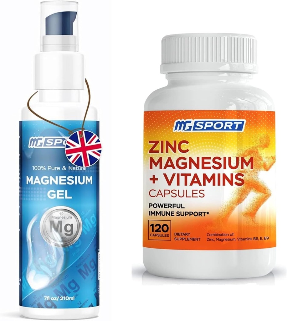 Hoge Absorptie Zink en Magnesium Bundel voor Muscle Recovery - Zink Supplement en Transdermale Magnesium Gel voor Leg Cramps