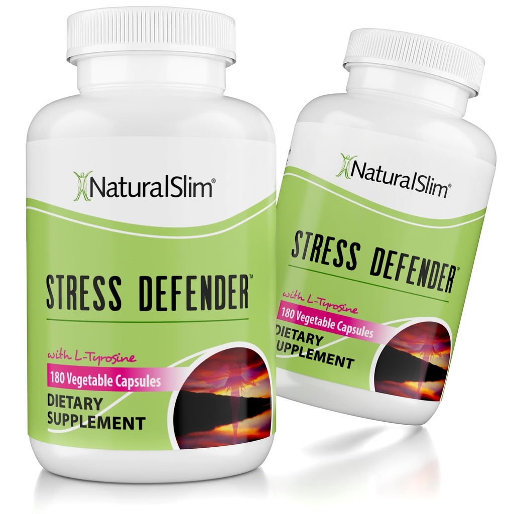 NaturalSlim Stress Relief Supplement - Stress Defender, High Cortisol Reducer, Control Cravings, Slaap & Metabolisme Ondersteuning met Vitamine B5 Pantothenic Acid & L Tyrosine 180 Plantaardige Capsules 2 Pack