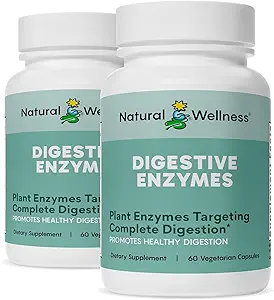 Natuurlijke Wellness Digestieve Enzymen Uitgebreide Enzyme Blend voor gezonde spijsvertering, Nutriënt Absorptie & Relief from Gas, Bloating & Indigestie 60 Vegetarische Capsules
