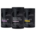 Sportonderzoek Vegan Biotin 10.000mcg met kokosolie, avondprimrose supplement van koud geperste olie en plantaardige vitamine K2 MK7 + Vegan D3 5000iu