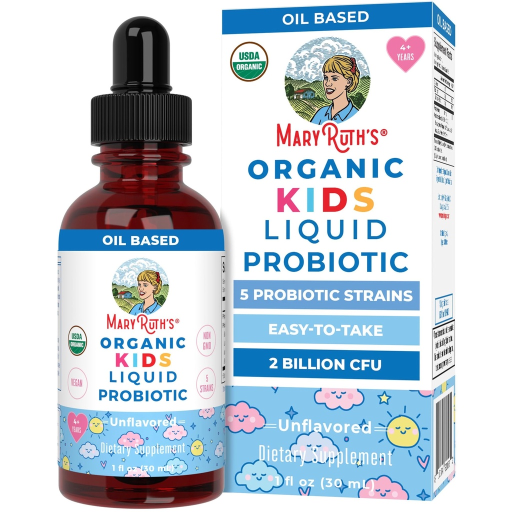 MARYRUTH'S Organics Kids Probiotic Liquid Drops | USDA Organic Probiotics for Digestive Health | Ages 4+ Gut Health & Immune Support Supplement | Overall Health | Vegan | Non-GMO | 1 Fl Oz