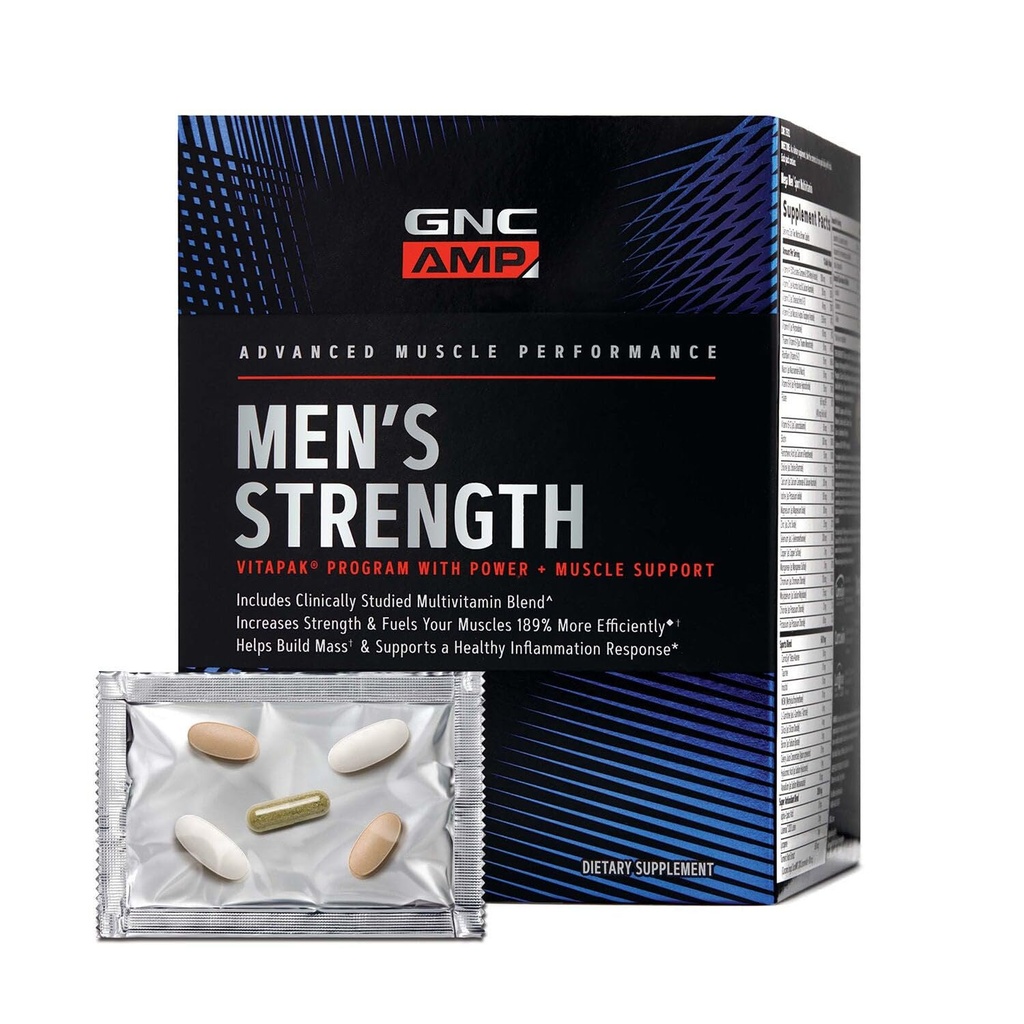 GNC AMP Heren Sterkte Vitapak Programma, 3 producten in 1 Pack, Absorbeerbare Creatine, Mass Building, Power Muscles, Anabole Primers, Testosteron Boost, Bewezen Ingrediënten, Multivitamine, 30-Day Supply