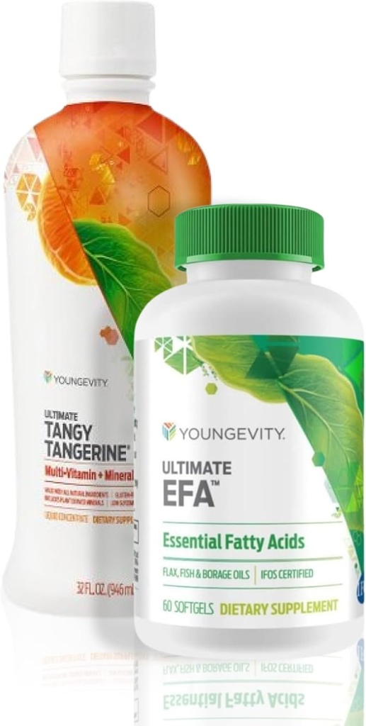 Youngevity Essential 90 Pak - Ultimate All-in-One Multivitamine Combo - Ultimate Tangy Tangerine + Ultimate EFA - 90 Essentiële Vitaminen, Mineralen, Aminozuren, Vetzuren (30 Serven)