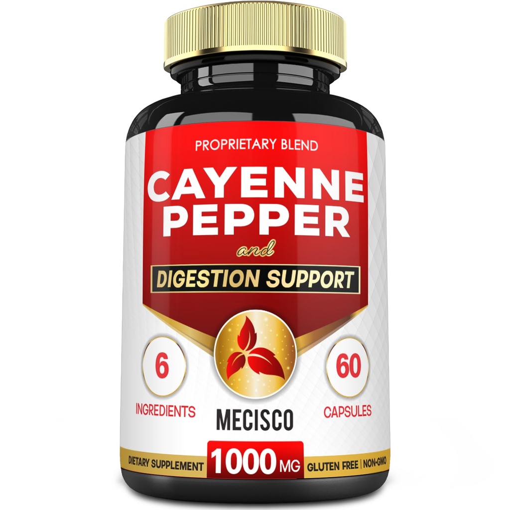 6in1 Cayenne Pepper Capsules met gemberwortel, bietenwortel en zwarte peper en meer - 60 capsules - Cayenne supplement ondersteunt spijsverteringssysteem, immuniteit