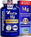 Magnesium Glycinate 200mg - USA Made Magnesium Supplement for Sleep, Heart, Bones, Metabolisme Support - High Absorptie Magnesium Bisglycinate Capsules - 240 Vegan Chelated Capsules