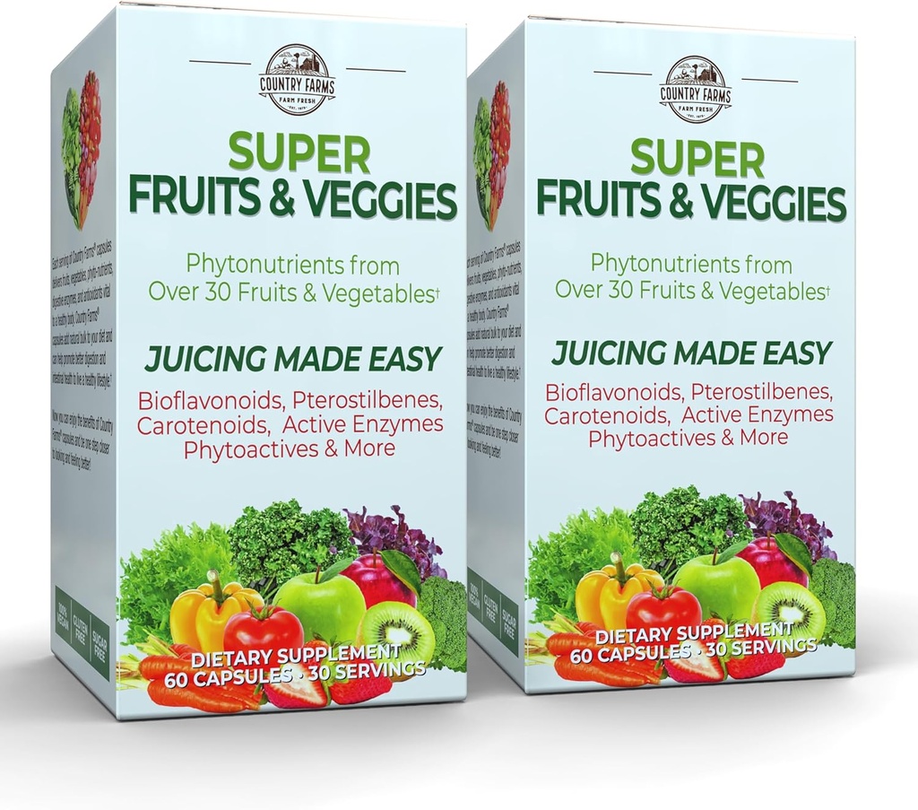 LAND LANDBOUW Super vruchten en groenten Capsules, Whole Food Supplement, Krachtige Antioxidant, Ondersteunt Energie, Immune Health, Boosts Digestieve Gezondheid, 30 Biologische Super Foods, 60 Servings, 2 Pack