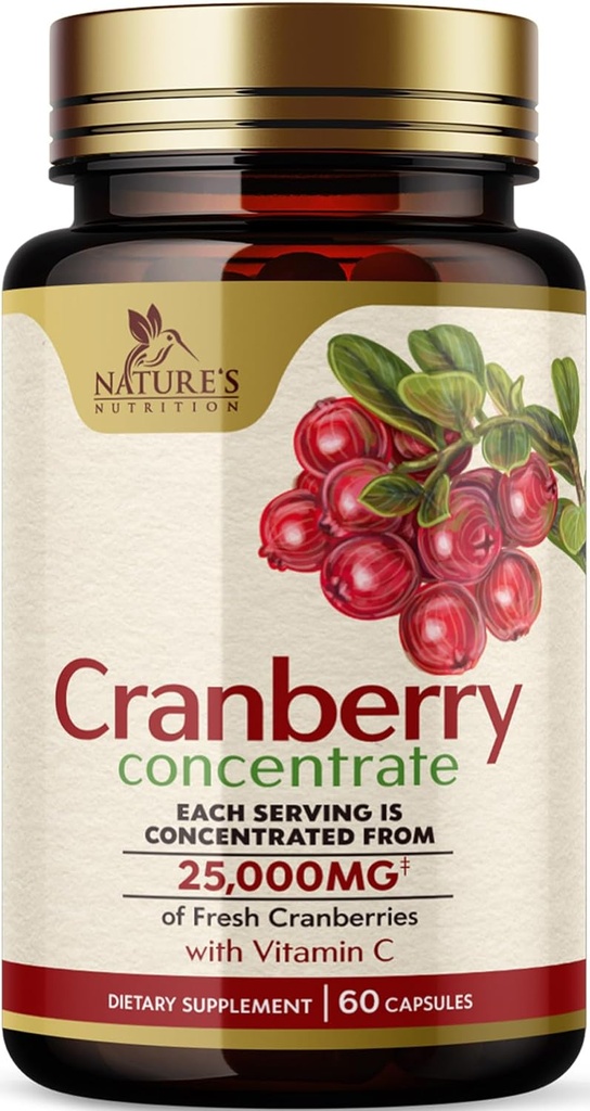 Cranberry Pillen Supplement 25.000mg - Verse Cranberry Equivalent met Vitamine C & E - Urinaire Tract Health Support, Suikervrije Formule, Fruitpoeder Extract - Niet GMO, gebotteld in de VS - 60 capsules