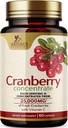 Cranberry Pillen Supplement 25.000mg - Verse Cranberry Equivalent met Vitamine C & E - Urinaire Tract Health Support, Suikervrije Formule, Fruitpoeder Extract - Niet GMO, gebotteld in de VS - 60 capsules