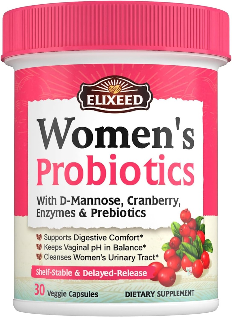 Probiotica voor vrouwen, 120 miljard CFU met Prebiotica Cranberry D-Mannose & Enzymes, Digestieve Vaginale & Urinaire Tract Health, 30 Vertraagde Release Caps
