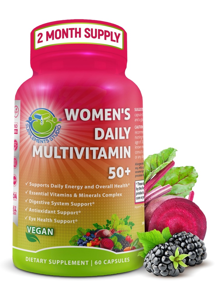 Women's Daily Multivitamine 50 Plus - Vegan Methylated Multivitamine for Women 50 and Over with Biotin, Organic Superfoods & Lutein - Eye, Energy, Gut & Optimal Health Support - Easy to Swallow Capsules