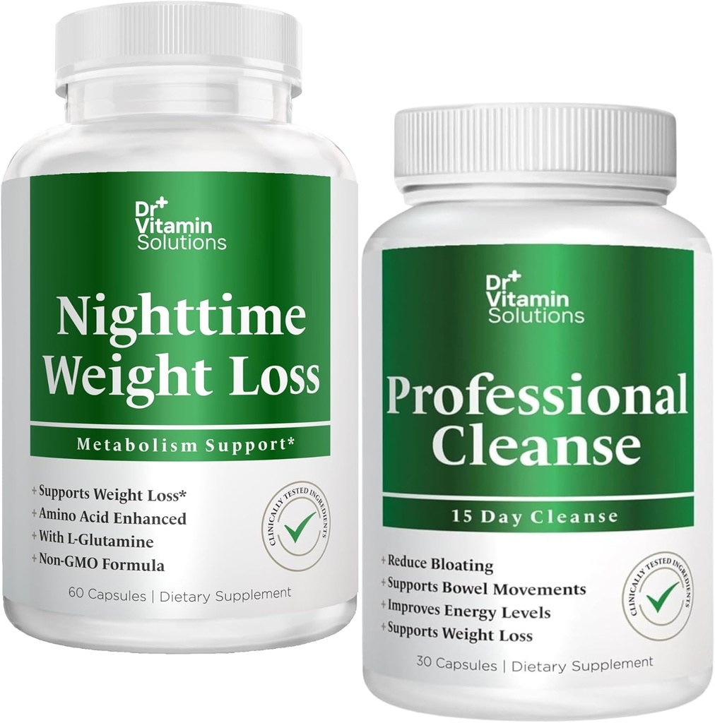DR VITAMINE OPLOSSINGEN Nighttime vetbrander & 15 dagen reinigen voor opgeblazen & gewichtsverlies, bundel, 90 capsules