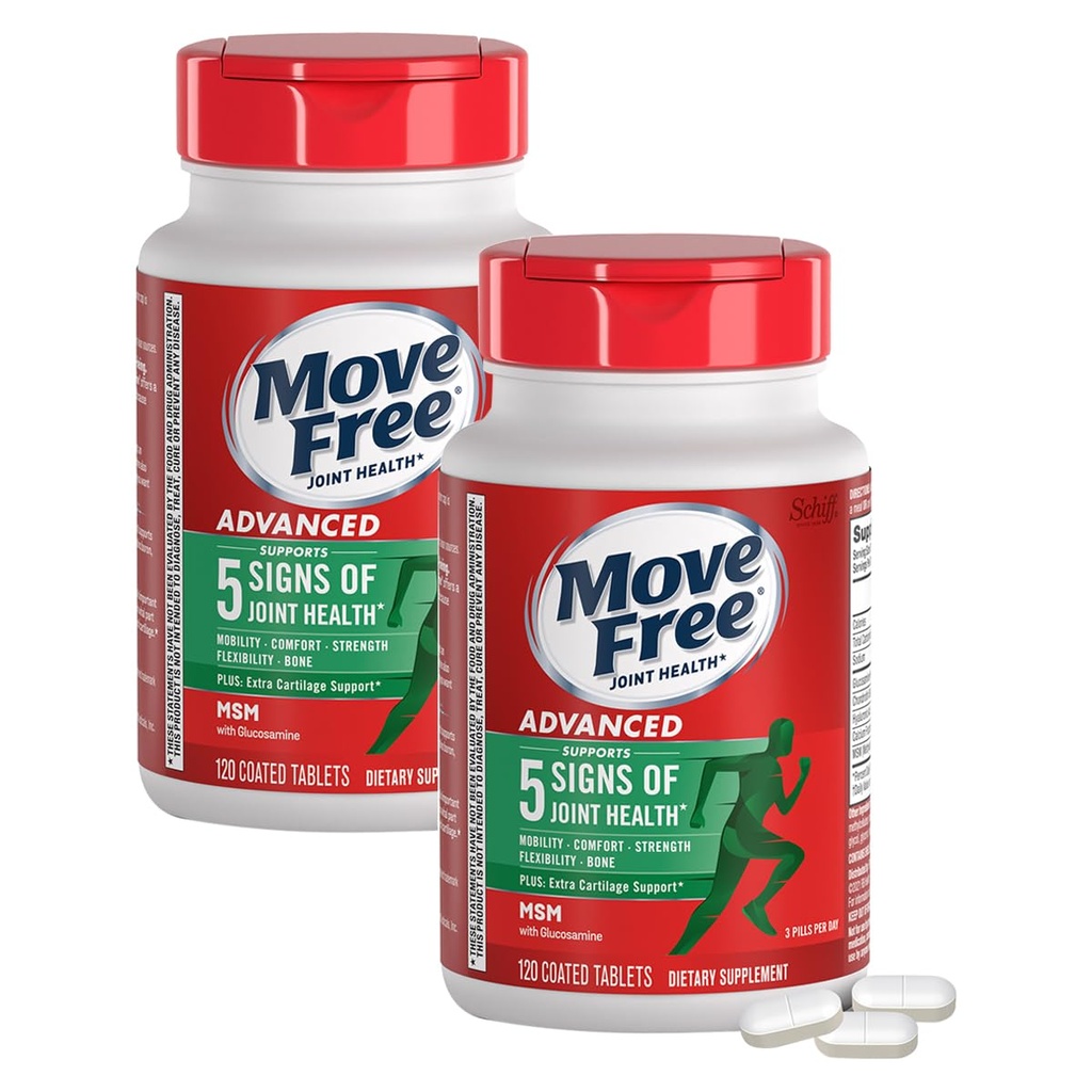 Verplaatsen Gratis geavanceerde Glucosamine Chondroitin MSM gezamenlijke ondersteuning Supplement, ondersteunt mobiliteit, comfort, kracht, flexibiliteit & bot, 120 tabletten/40 porties (2 verpakkingen)