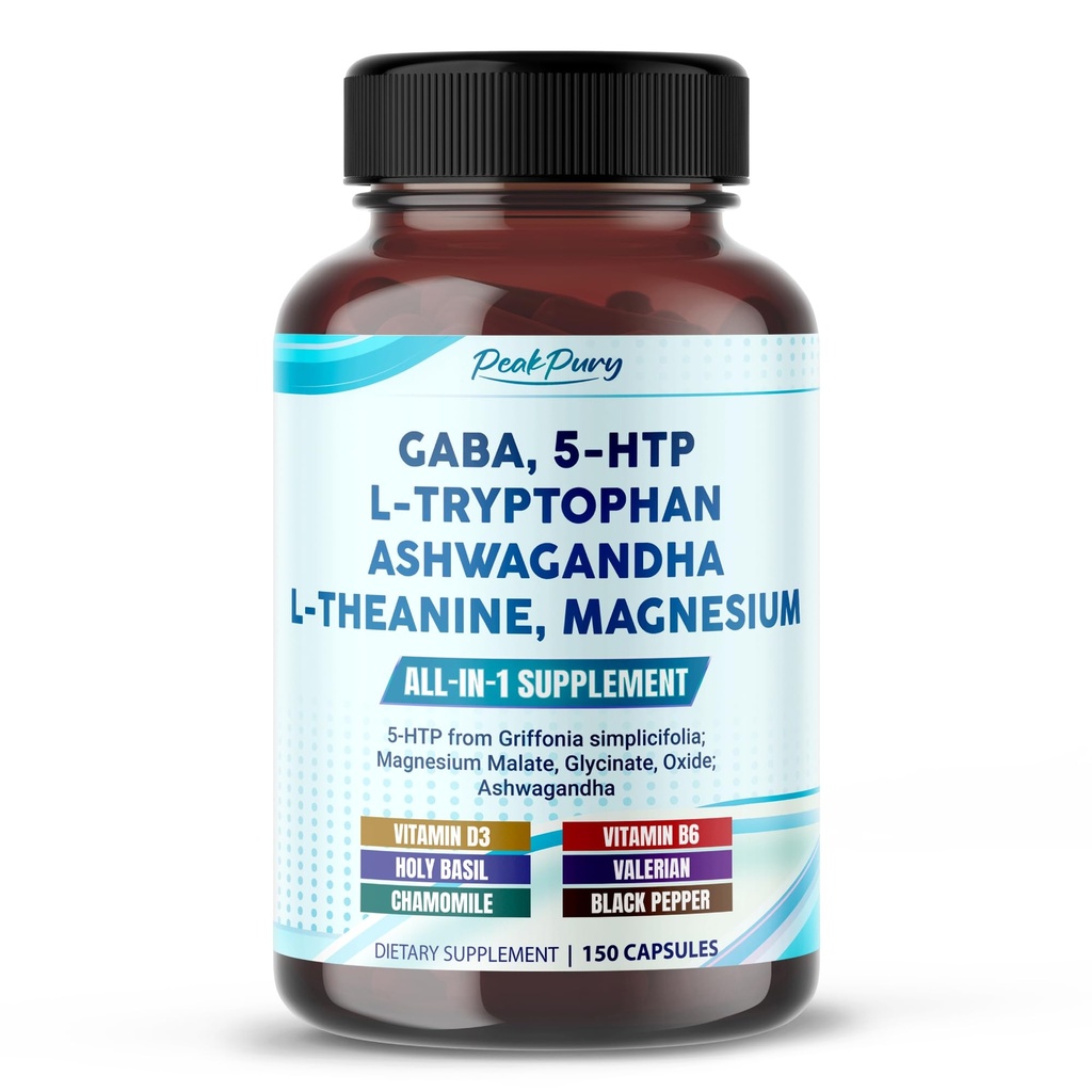 GABA, 5-HTP L-Tryptofaan Ashwagandha kamille L-Theanine Magnesium - Made in USA