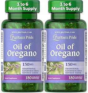 Puritan's Pride Oil of Oregano 150mg, Traditional Herbal Immune Support, 180 Rapid Release Softgels, Pack of 2